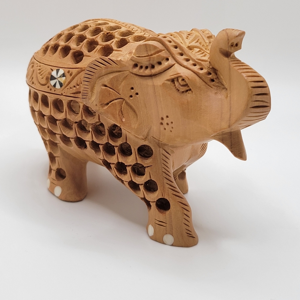 Hand Carved Wooden Elephant Statue Figurine Decor